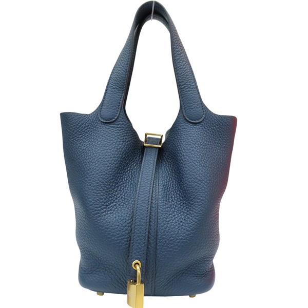 普魯士藍 Taurillon牛皮 Picotin Lock 18 手提包 U刻 金扣【HERMES 愛馬仕】 U刻/Blue De Prusse