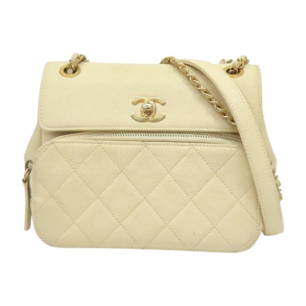 淡黃色 荔枝紋牛皮 Business Affinity 翻蓋郵差包 肩背包【CHANEL 香奈兒】