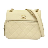 淡黃色 荔枝紋牛皮 Business Affinity 翻蓋郵差包 肩背包【CHANEL 香奈兒】