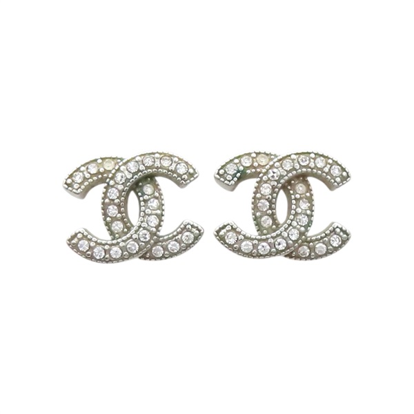 銀色 鍍銀 水鑽 雙C 耳環【CHANEL 香奈兒】 A88429