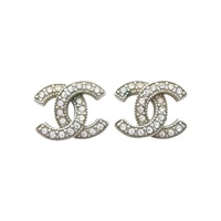 銀色 鍍銀 水鑽 雙C 耳環【CHANEL 香奈兒】 A88429