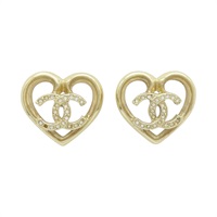 金色 鍍金 水鑽 心型簍空 耳環【CHANEL 香奈兒】 ABA103