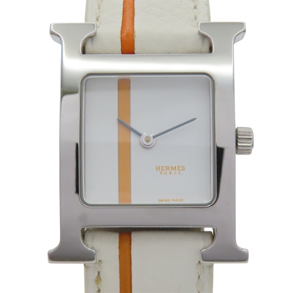 銀色錶盤 白色牛皮錶帶 不鏽鋼  H 腕錶【HERMES 愛馬仕】 HH1.210