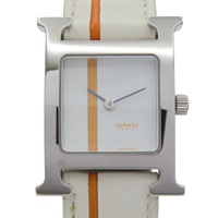 銀色錶盤 白色牛皮錶帶 不鏽鋼  H 腕錶【HERMES 愛馬仕】 HH1.210