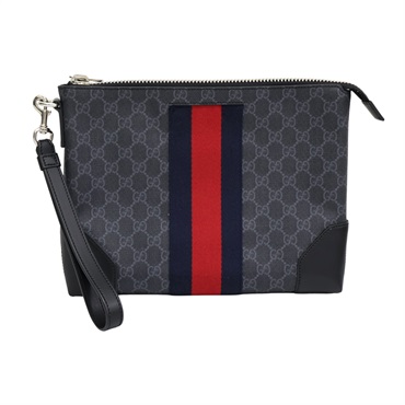 黑色 GG Supreme帆布 手拿包【GUCCI 古馳】 523603