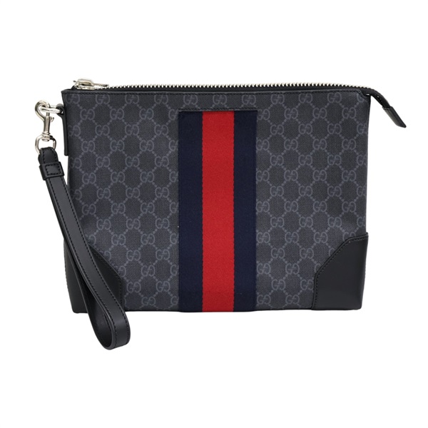 黑色 GG Supreme帆布 手拿包【GUCCI 古馳】 523603