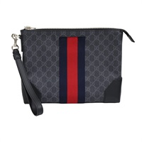 黑色 GG Supreme帆布 手拿包【GUCCI 古馳】 523603