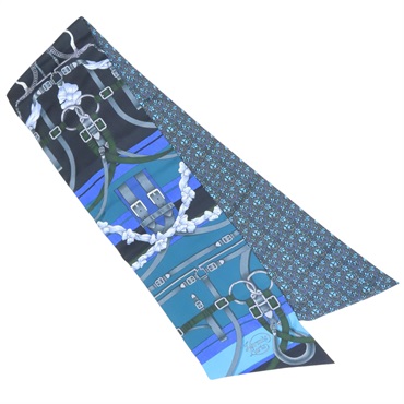 藍色 絲綢 Maxi Twilly 絲巾【HERMES 愛馬仕】