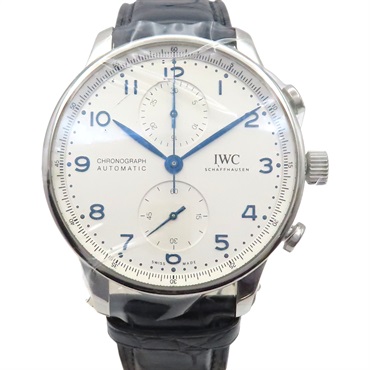 銀色錶面 不鏽鋼 深藍色錶帶 Portugieser Chronograph 腕錶【IWC 萬國】 IW371605