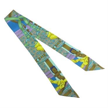 藍色 絲綢 絲巾 Grand Manege Fleuri Twilly【HERMES 愛馬仕】