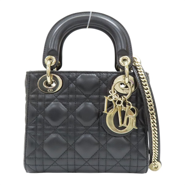 黑色 籐格紋 羊皮 Lady Dior Mini 兩用包【Dior 迪奧】 M0505ONGE