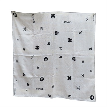 白色 絲綢 方巾 90x90【CHANEL 香奈兒】