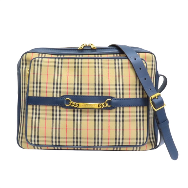 藍/棕色 牛皮 經典格紋 帆布 1983 Check Link相機包 肩背包【BURBERRY 巴寶莉】 4079392