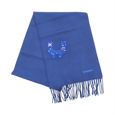 深藍色 羊絨 Imprime Hermès Odysee 圍巾【HERMES 愛馬仕】