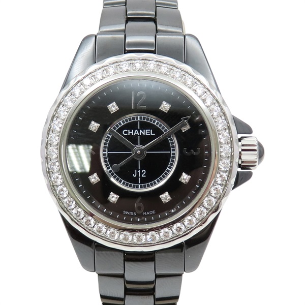 黑色錶盤 陶瓷 不鏽鋼 鑽石 J12 腕錶【CHANEL 香奈兒】 H2571