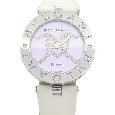 貝殼粉色母貝 錶盤 白色牛皮 錶帶 鑽石 B.ZERO1 腕錶【BVLGARI 寶格麗】 BZ30S