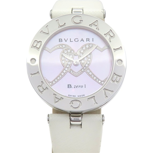 貝殼粉色母貝 錶盤 白色牛皮 錶帶 鑽石 B.ZERO1 腕錶【BVLGARI 寶格麗】 BZ30S