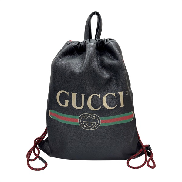 黑色 皮革 Logo Drawstring 後背包【GUCCI 古馳】 516639