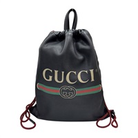 黑色 皮革 Drawstring Backpack Logo Print 後背包 【GUCCI 古馳】 516639