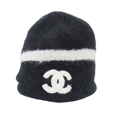 黑/白色 喀什米爾羊絨 毛帽【CHANEL 香奈兒】