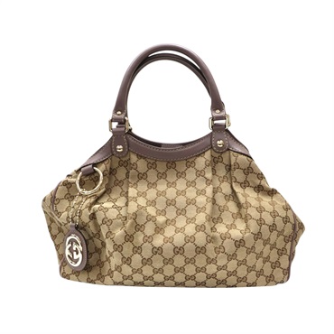 棕色 GG帆布 紫色牛皮 手提包【GUCCI 古馳】 211944