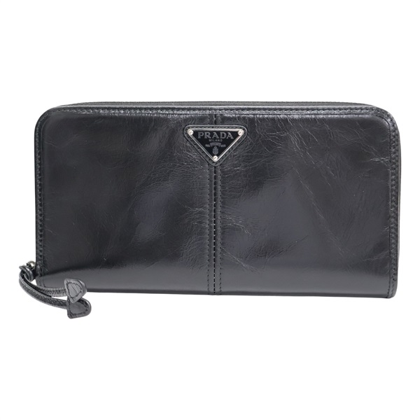 黑色 牛皮 拉鍊長夾 【PRADA 普拉達】 2ML059