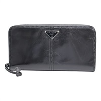 黑色 牛皮 拉鍊長夾 【PRADA 普拉達】 2ML059