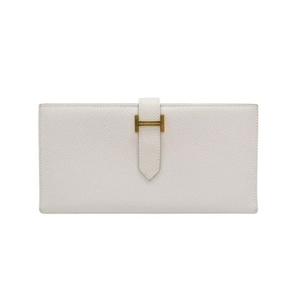 奶昔白 Epsom 牛皮 Bearn Soufflet 二折長夾 W刻 金扣【HERMES 愛馬仕】 H039785CK