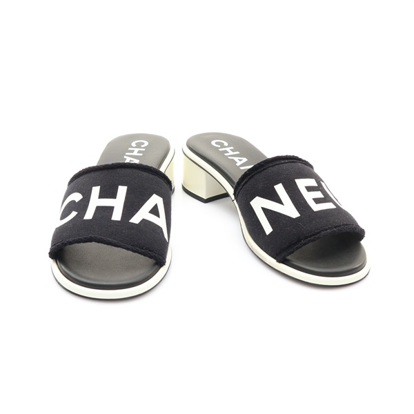 CHANEL 香奈兒 Logo 穆勒 涼鞋 #39 黑色 帆布 G45402