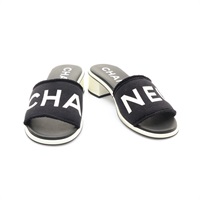 CHANEL 香奈兒 Logo 穆勒 涼鞋 #39 黑色 帆布 G45402