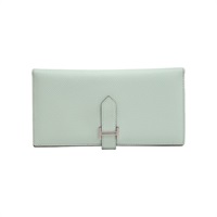 淺綠 金棕色 Epson牛皮 Bearn Verso 兩折 長夾 K刻 銀釦【HERMES 愛馬仕】 H039785CK