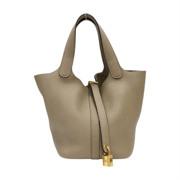風衣灰 Clemence牛皮 Picotin Lock 18 手提包 B刻 金扣【HERMES 愛馬仕】 H056289CK
