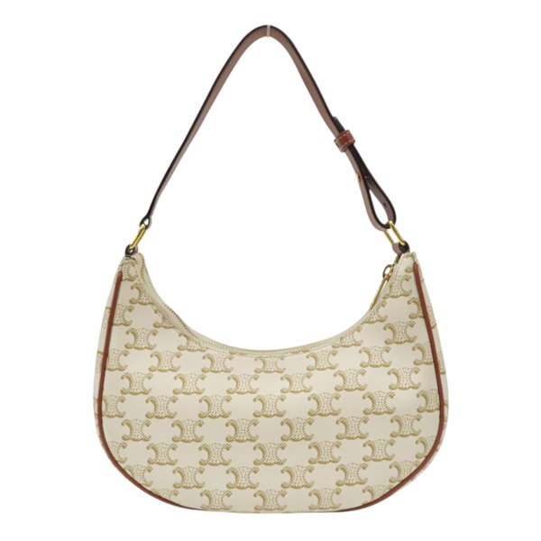 白色Triomphe 帆布 棕色 牛皮 AVA 肩背包 金扣【CELINE 賽琳】 193952BZJ.01BC