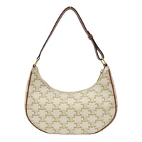 白色Triomphe 帆布 棕色 牛皮 AVA 肩背包 金扣【CELINE 賽琳】 193952BZJ.01BC