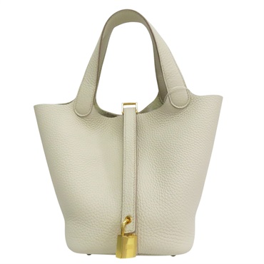 奶油白色 Clemence 牛皮 Picotin Lock 18 手提包 U刻 金釦【HERMES 愛馬仕】 H056289CC