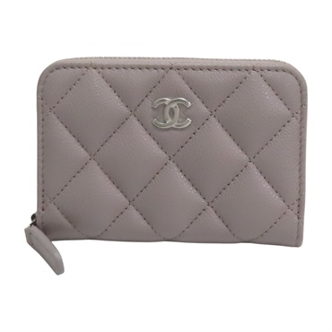 灰色 荔枝紋 牛皮 拉鏈 零錢包【CHANEL 香奈兒】 AP0216