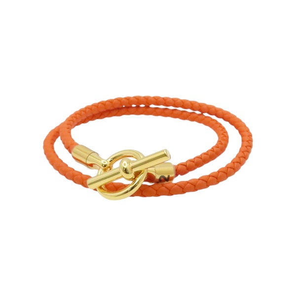 橘色 牛皮 金色 鍍金 Glenan DT Bracelt T2 雙圈手環【HERMES 愛馬仕】 H071689F
