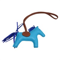 藍/棕色 Agneau milo 羊皮 Rodeo PM 馬 吊飾【HERMES 愛馬仕】