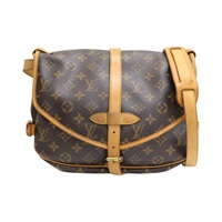棕色 原花帆布 Saumur 30 肩背包【LOUIS VUITTON LV 路易威登】 M42256