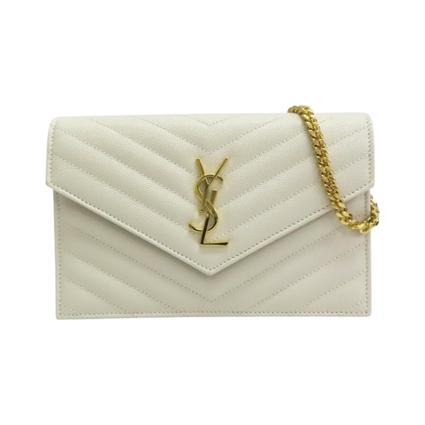 米白色 山形紋牛皮 WOC 鏈帶 肩背包【SAINT LAURENT YSL 聖羅蘭 】 393953