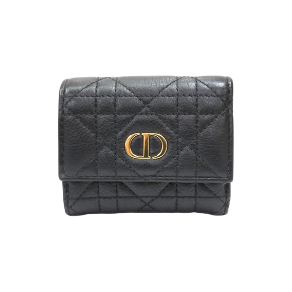 黑色牛皮 Caro Hibiscus L-Zip 三折 短夾【Dior 迪奧】 S5209UWHC