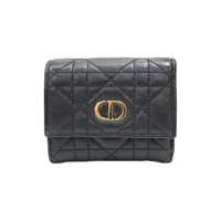 黑色牛皮 Caro Hibiscus L-Zip 三折 短夾【Dior 迪奧】 S5209UWHC