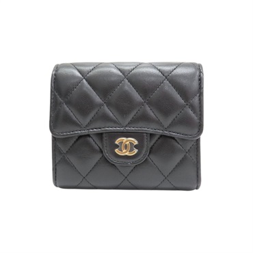 黑色 羊皮 三折短夾 金扣【CHANEL 香奈兒】 AP0231