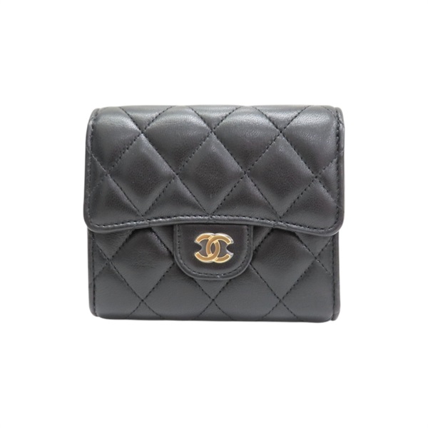 黑色 羊皮 三折短夾 金扣【CHANEL 香奈兒】 AP0231