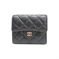 黑色 羊皮 三折短夾 金扣【CHANEL 香奈兒】 AP0231