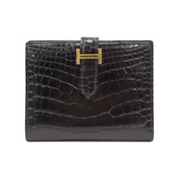 黑色 鱷魚皮 Bearn Compact 兩折短夾 金扣 Z刻【HERMES 愛馬仕】 H039786CC