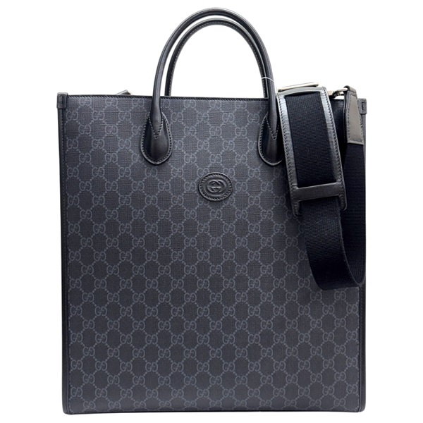 黑色 GG Supreme 帆布 Interlocking G 中型手提包 兩用包【GUCCI 古馳】 674155