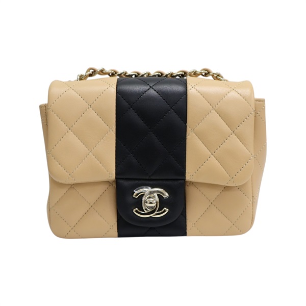 黑/奶茶色 羊皮 Mini Coco 17 肩背包 銀扣【CHANEL 香奈兒】 A35200