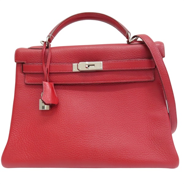 石榴紅 TC牛皮 Kelly 32 兩用包 □L刻 銀釦【HERMES 愛馬仕】