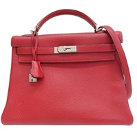 石榴紅 TC牛皮 Kelly 32 兩用包 □L刻 銀釦【HERMES 愛馬仕】